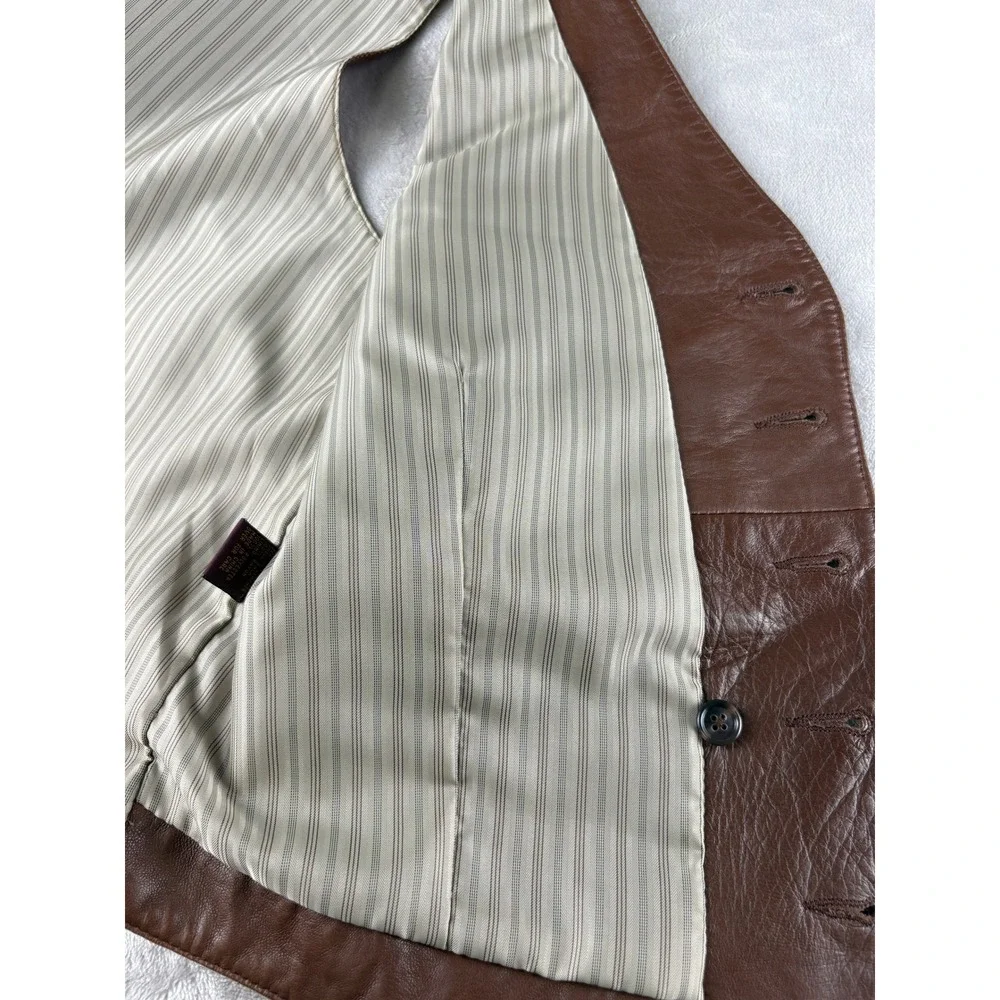 The Natural Style Mens Brown Genuine Leather Vest Waistcoat Size Large Regular